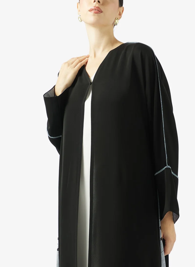 hayas closet Black Embroidered Abaya With Sheila